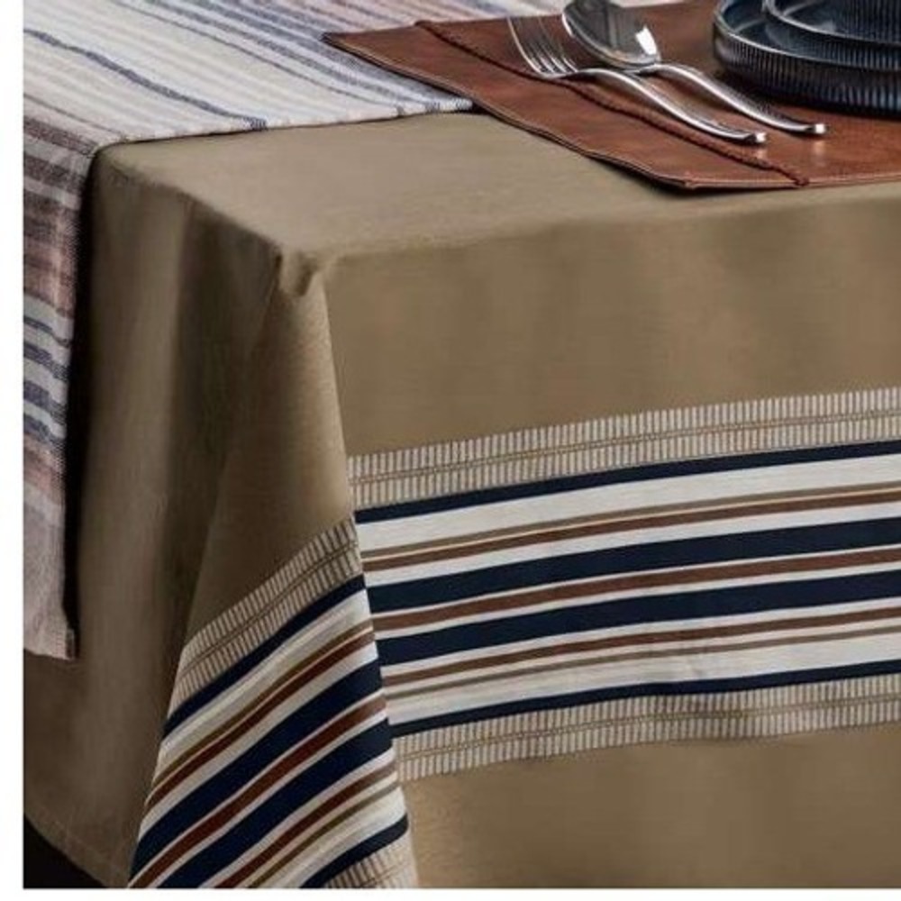 Yellowstone Show Cotton Tablecloth 59x78 Brown Striped Western Core Home